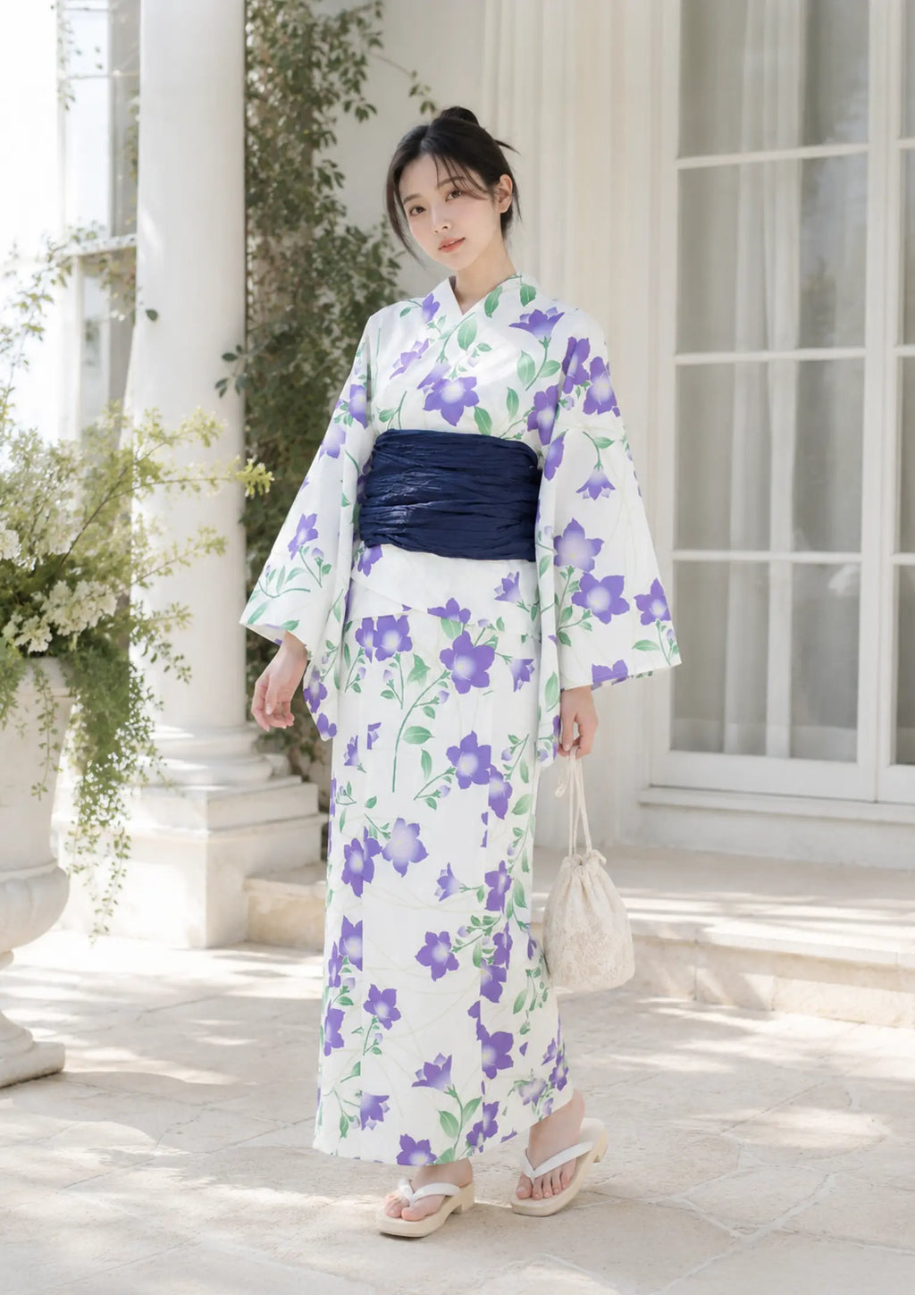 浴衣販売】セパレート2way浴衣帯つきセット朝顔がレトロで可愛い雰囲気