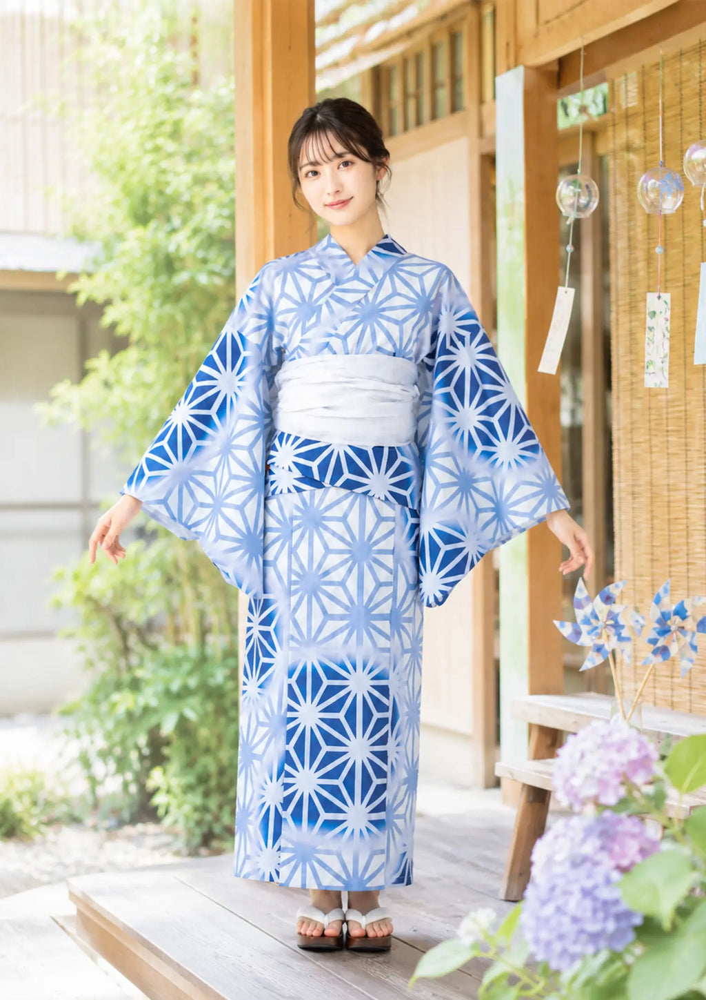 浴衣販売】セパレート2way浴衣帯つきセット夏らしい清涼感ある青色に白