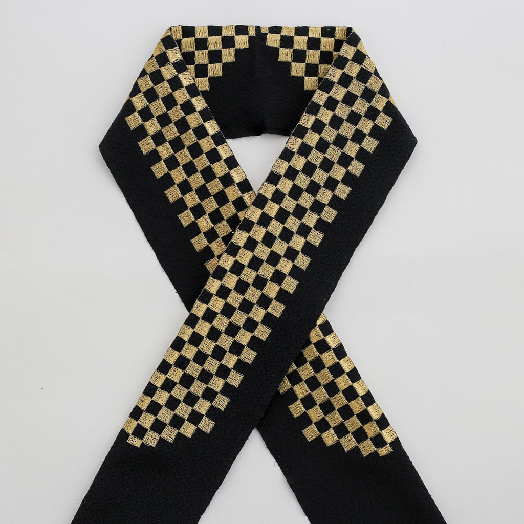 半衿：市松模様刺繍黒金 – kimono-hearts-onlinestore