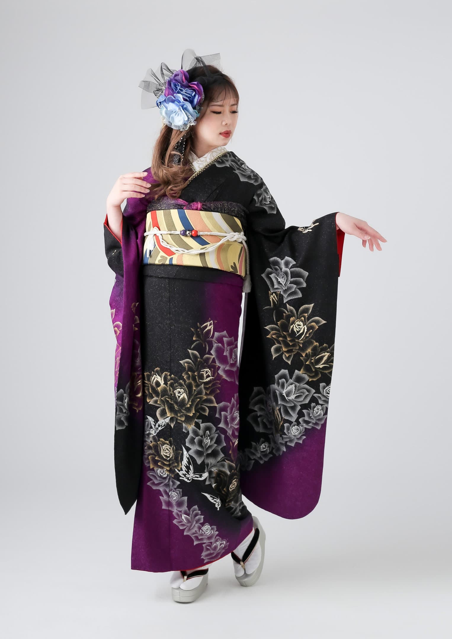 どんぐりコロコロ❣️美品　正絹振袖　ブラック　紫系　成人式　クリーニング済み IMG_6561.jpg?v=1733879975&