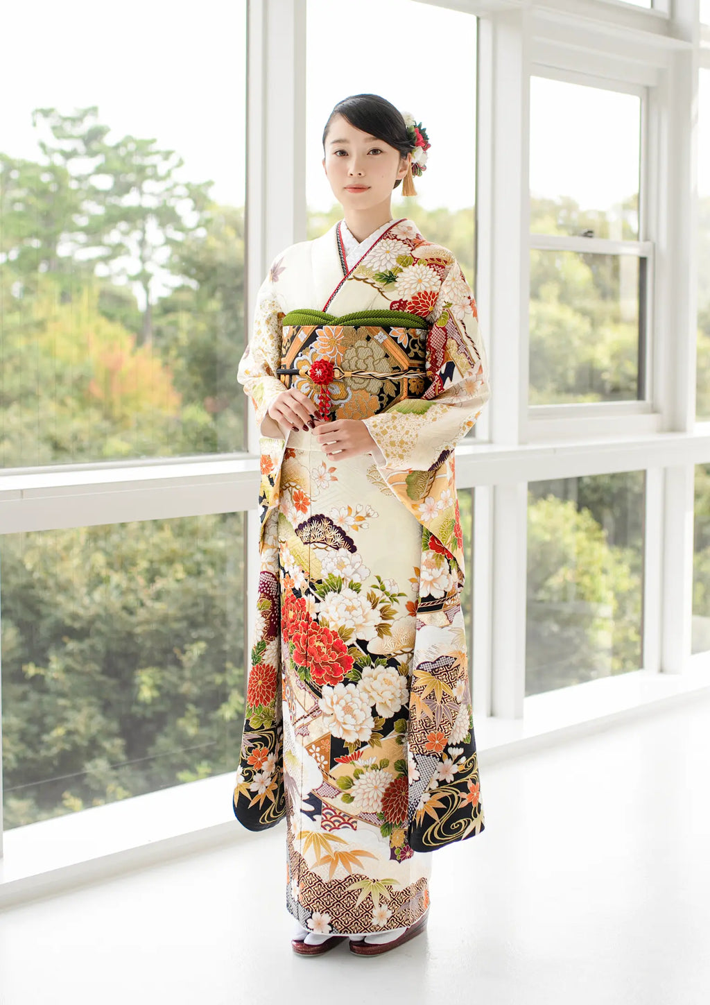 本日より週末限定（10/10〜13）最安値 【即着用可☆美品☆】振袖フルセット 振袖ネットレンタル：鶯色で可憐に 】優しい緑/KH-506 – kimono-hearts