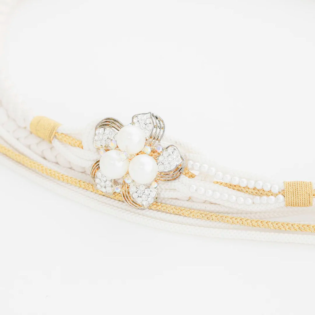 たころう　袋帯　白地　雲文様　パーティー お仕立付き】西陣織 正絹 袋帯(ダマスク文様：白) 袋帯 【きもの