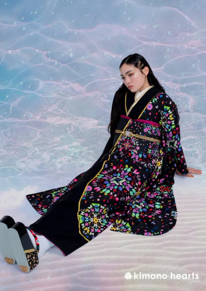 【振袖ネットレンタル：万華鏡】妖しく幻想的な黒色振袖/KH-565