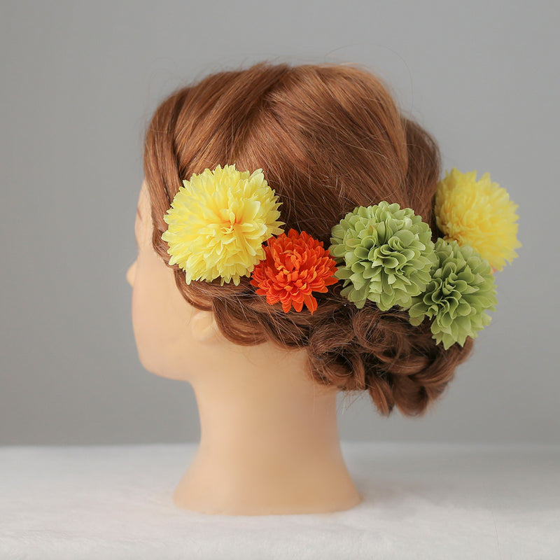 【髪飾り販売：成人式・卒業式に！黄・緑・オレンジのスプレーマム】振袖・袴用和装ヘアアクセサリー/hair-20