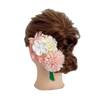 【髪飾り：ピンクベージュの花に緑のタッセルがアクセント】hair-35