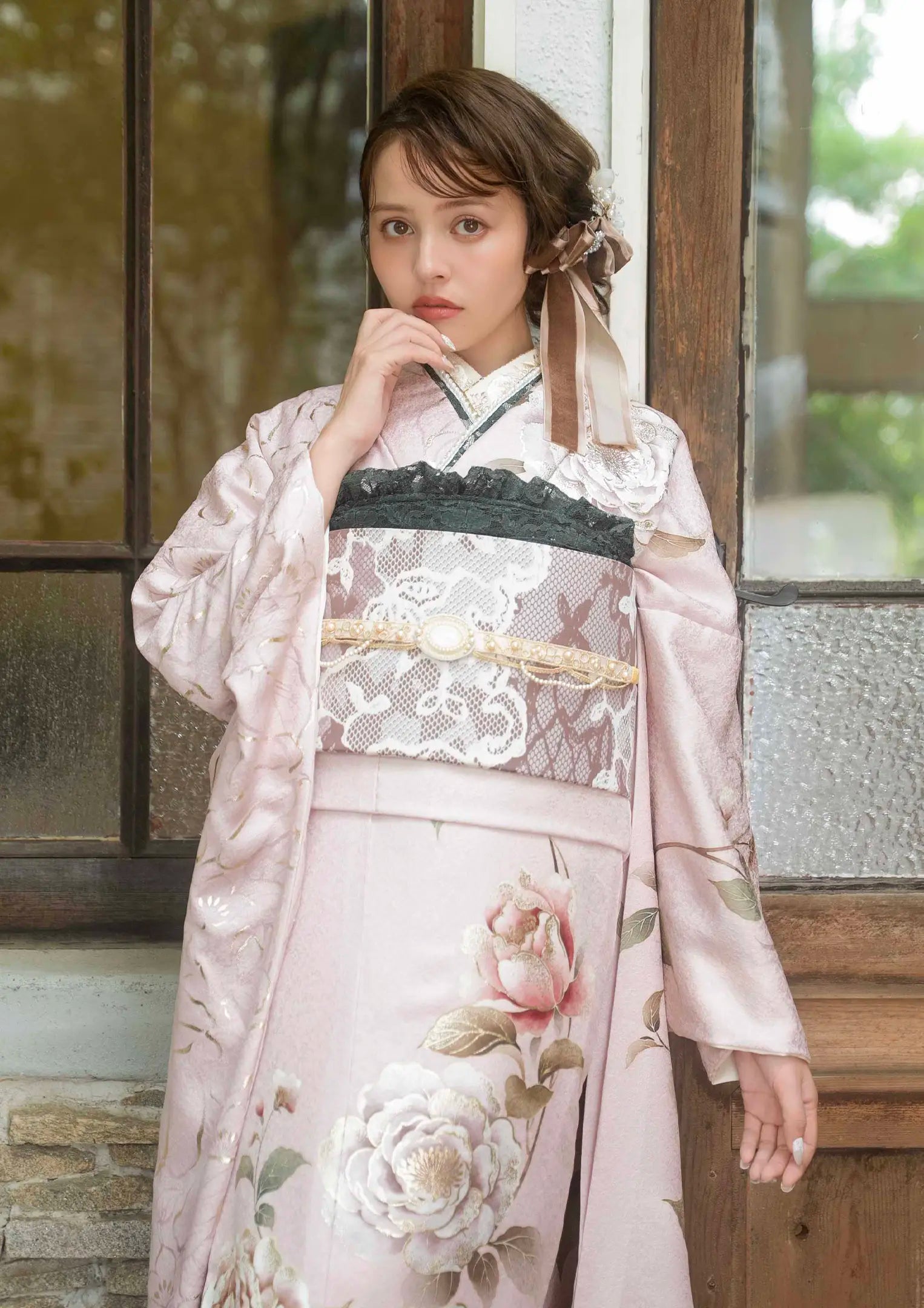 【振袖ネットレンタル：くすみカラーで甘く儚く】クラシカルにピンクを着こなす/KH-611