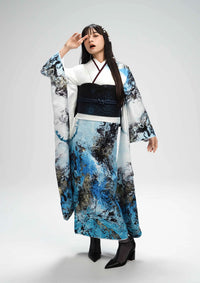 【振袖ネットレンタル：アートなモードブルー】水面アートが揺れる個性派デザイン/KH-596