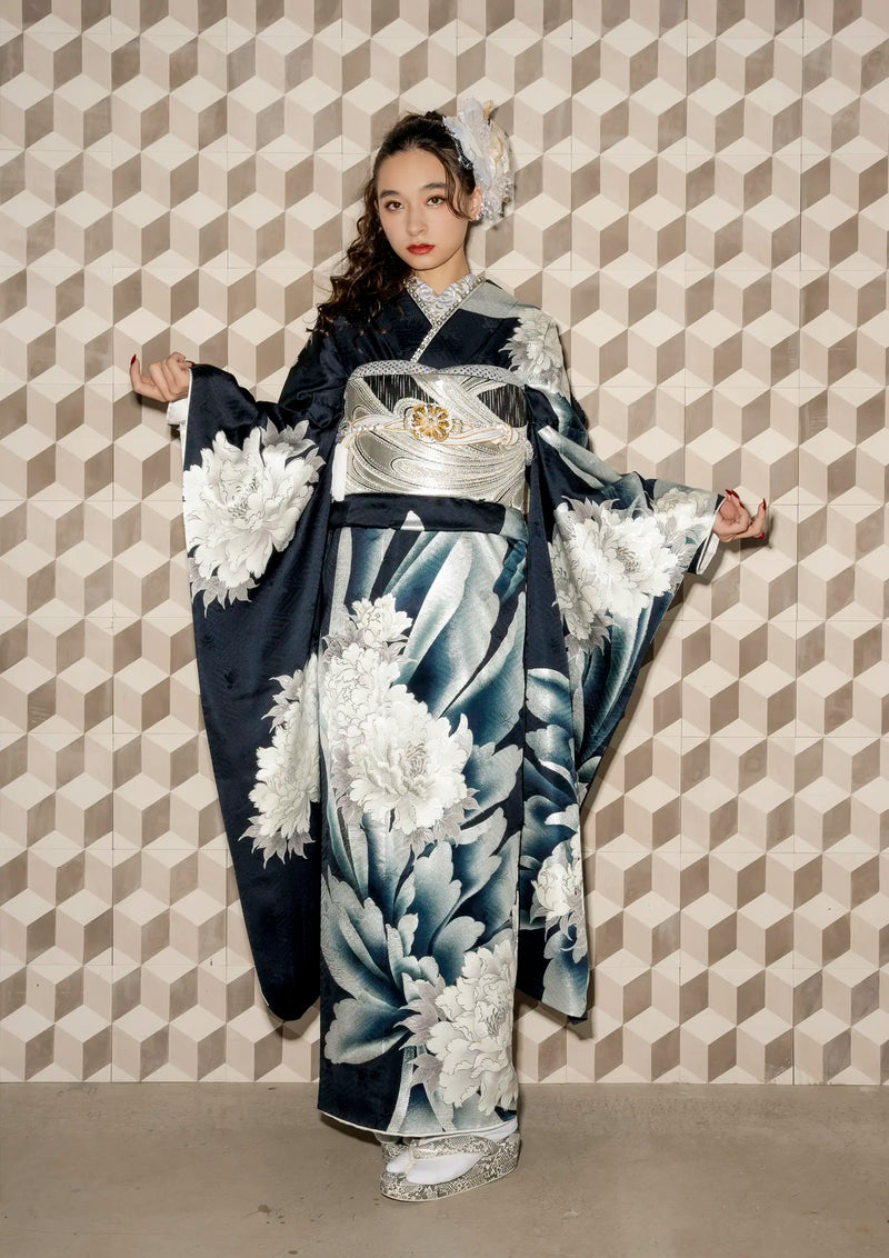 【振袖ネットレンタル：銀の華】モダンでシンプルなデザイン/KH-517