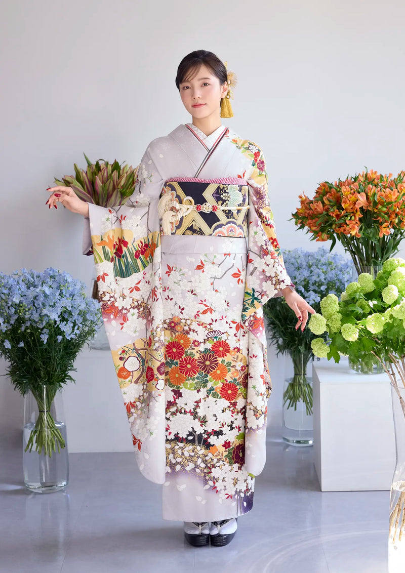 【振袖ネットレンタル：淡い藤色 】高級古典振袖/KH-327