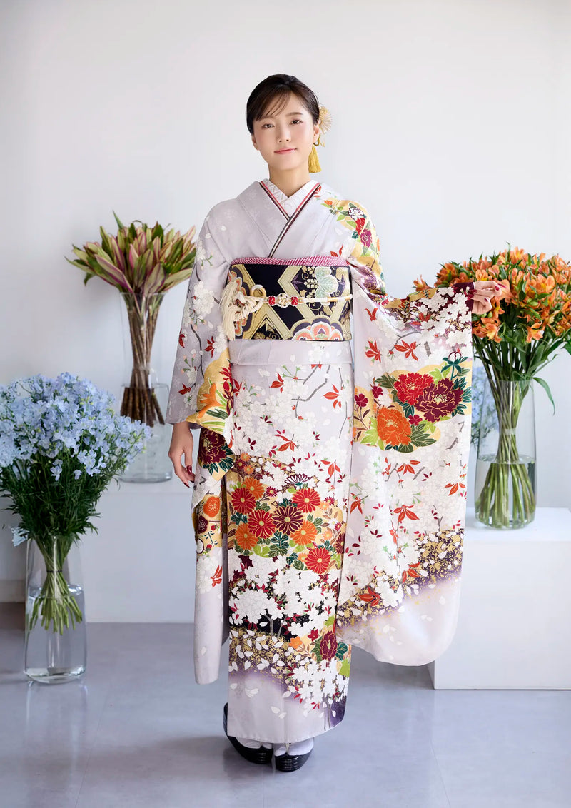 【振袖ネットレンタル：淡い藤色 】高級古典振袖/KH-327