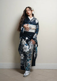 【振袖ネットレンタル：深い青に百合】気高く上品に/KH-523