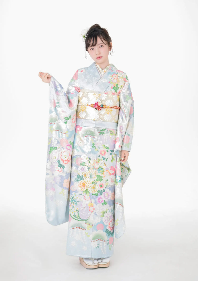 【振袖ネットレンタル：淡い水色】柔らかく優しい雰囲気/KH-570