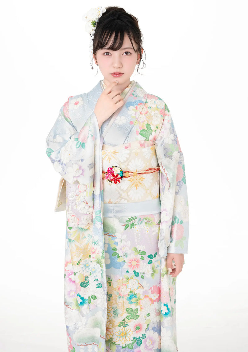 【振袖ネットレンタル：淡い水色】柔らかく優しい雰囲気/KH-570