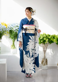 【振袖ネットレンタル：青に牡丹 】品よく美しく々/KH-577