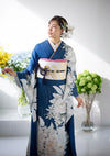【振袖ネットレンタル：青に牡丹 】品よく美しく々/KH-577