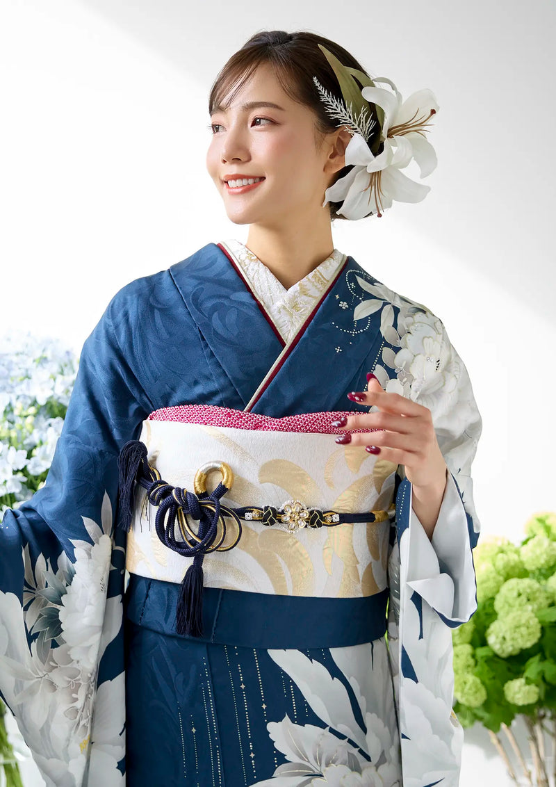 【振袖ネットレンタル：青に牡丹 】品よく美しく々/KH-577