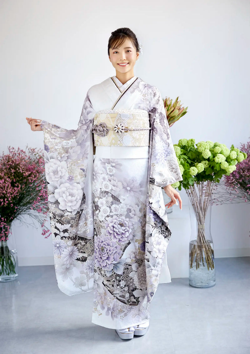 【振袖ネットレンタル：白に花 】幻想的な花々/KH-579