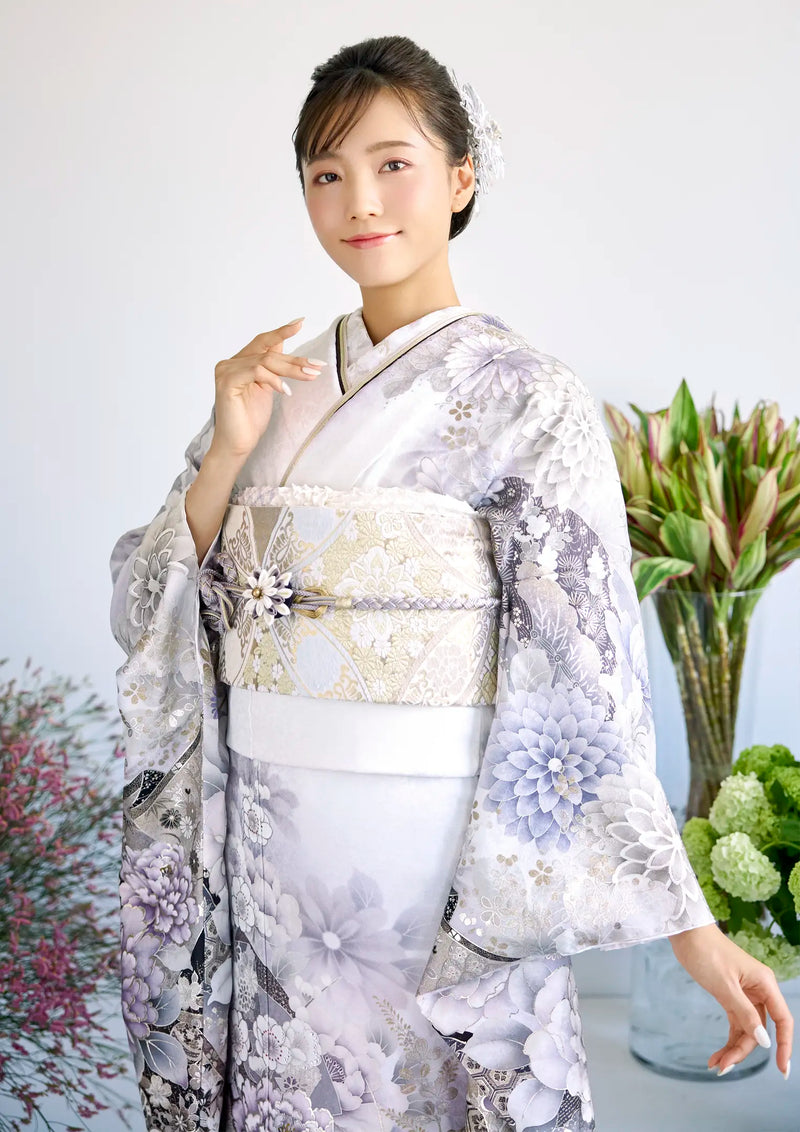 【振袖ネットレンタル：白に花 】幻想的な花々/KH-579