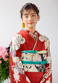 【振袖ネットレンタル：赤と花 】愛らしい花々/KH-591