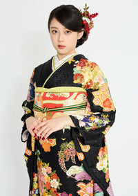 【振袖ネットレンタル：黒地に花鞠 】吉祥文様で華やかに/KH-592