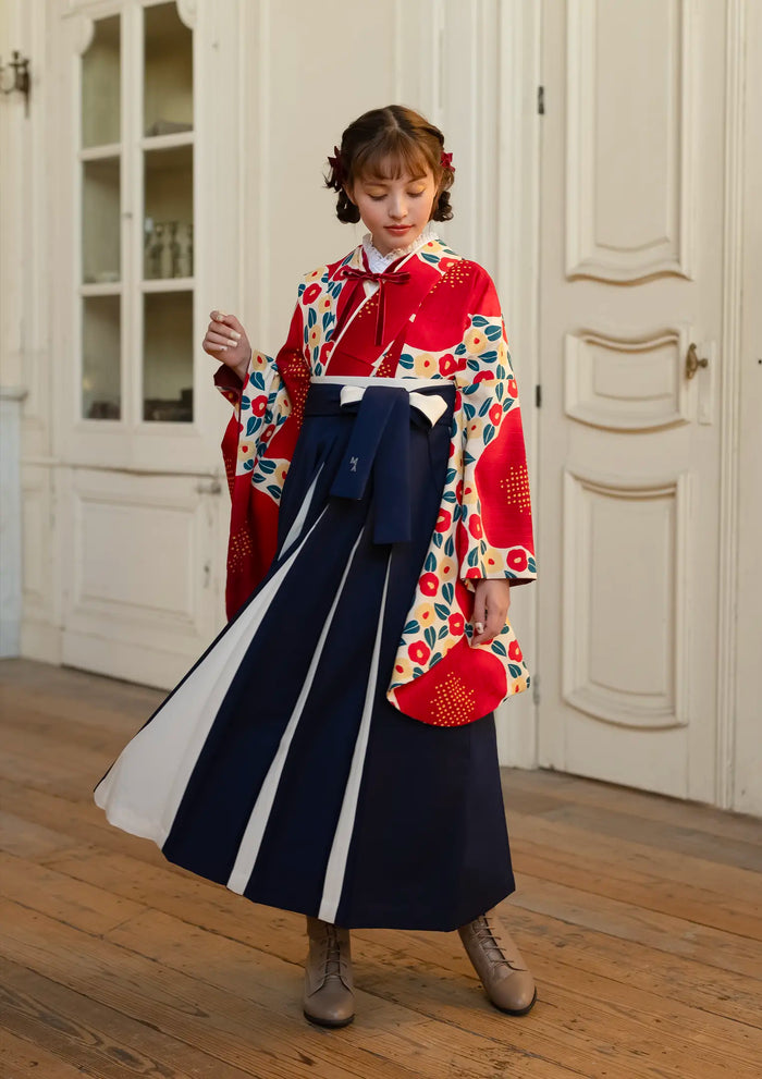 【袴ネットレンタル：レトロ椿】ポップで個性的に/NKH134