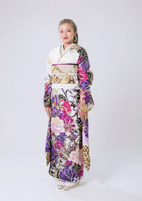 【振袖ネットレンタル：豹柄に華】一際目立つデザイン/C-107