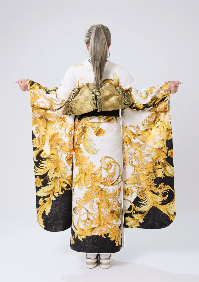 【振袖ネットレンタル：唐草アラベスク】鮮烈なコントラスト/C-177