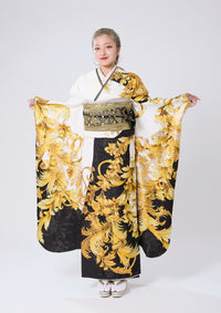 【振袖ネットレンタル：唐草アラベスク】鮮烈なコントラスト/C-177