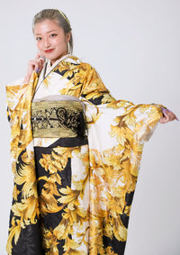 【振袖ネットレンタル：唐草アラベスク】鮮烈なコントラスト/C-177