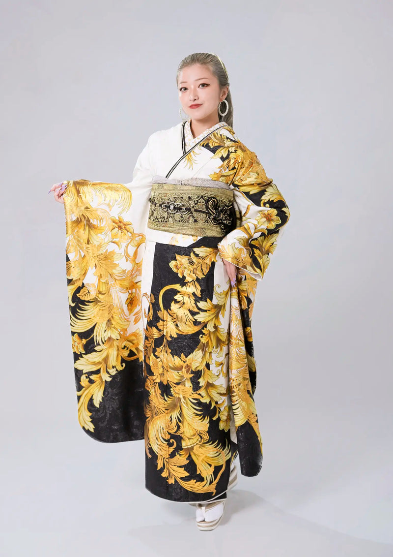 【振袖ネットレンタル：唐草アラベスク】鮮烈なコントラスト/C-177