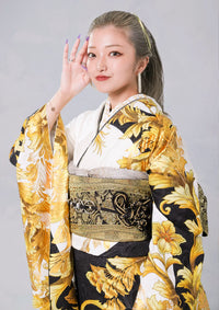 【振袖ネットレンタル：唐草アラベスク】鮮烈なコントラスト/C-177