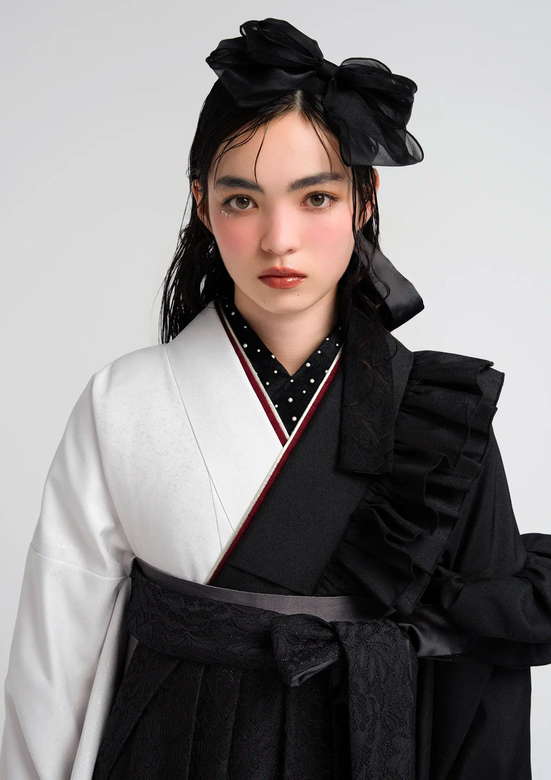 【袴ネットレンタル：モノクロ】白と黒のツートーンコーデ/NMR-4