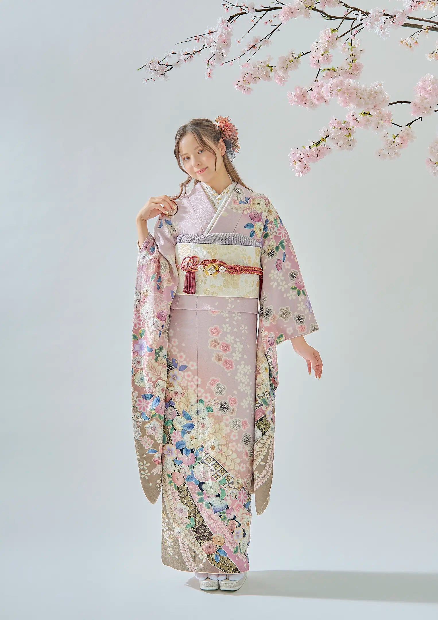 【振袖ネットレンタル：はんなり可愛く】桜舞う桜舞うピンク/FL-E201