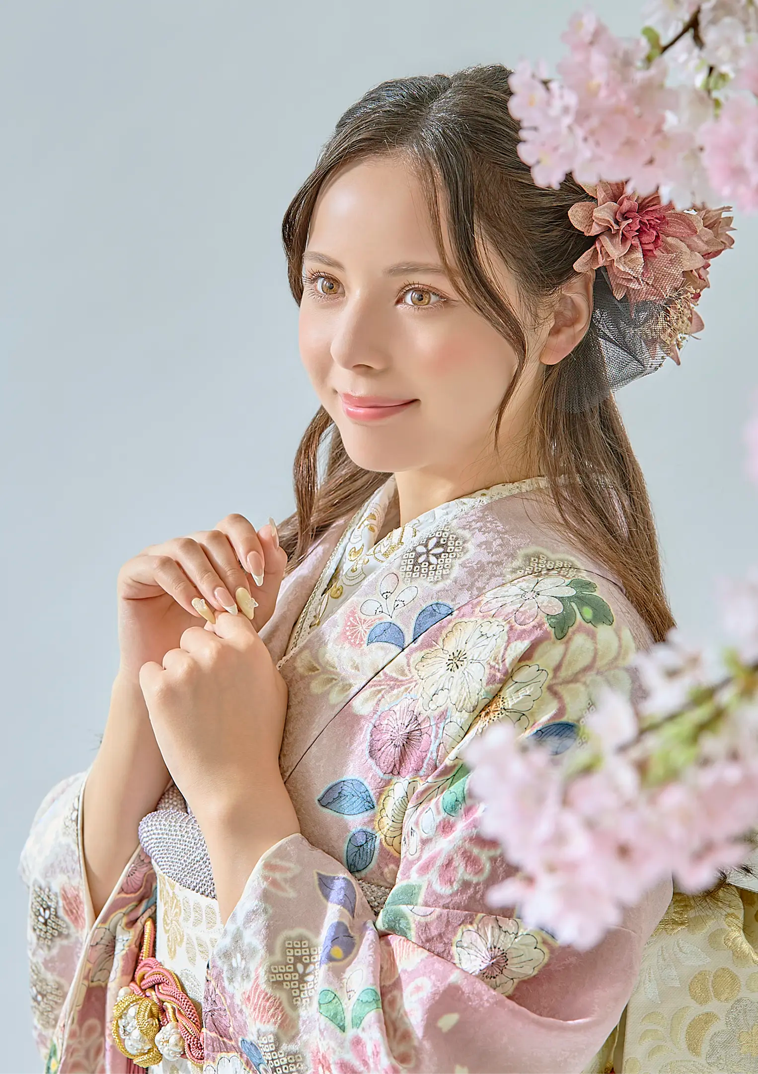 【振袖ネットレンタル：はんなり可愛く】桜舞う桜舞うピンク/FL-E201