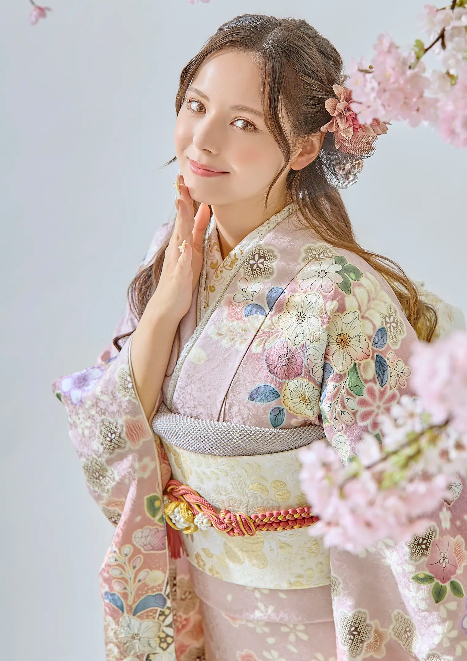 【振袖ネットレンタル：はんなり可愛く】桜舞う桜舞うピンク/FL-E201