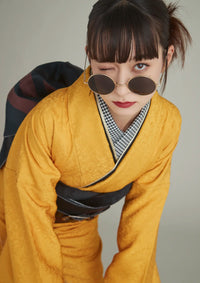 【振袖ネットレンタル：マスタード×黒の抜け感モード】大人シンプルをファッショナブルに着こなす/FL-E302