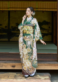 【振袖ネットレンタル：古典柄】吉祥文様を纏う緑/FL-E303