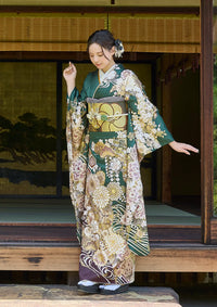 【振袖ネットレンタル：古典柄】吉祥文様を纏う緑/FL-E303