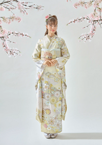 【振袖ネットレンタル：淑やかな存在感を】上品なクリームカラー/FL-E304