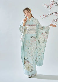【振袖ネットレンタル：桜と牡丹】ふんわりパステルミント/FL-E305