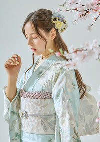【振袖ネットレンタル：桜と牡丹】ふんわりパステルミント/FL-E305