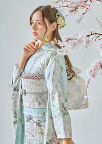 【振袖ネットレンタル：桜と牡丹】ふんわりパステルミント/FL-E305