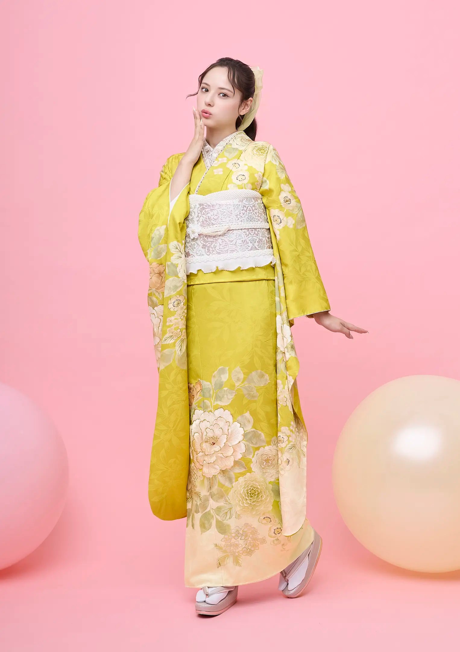 【振袖ネットレンタル：マスタードカラー】ちょっと大人可愛く/FL-E311