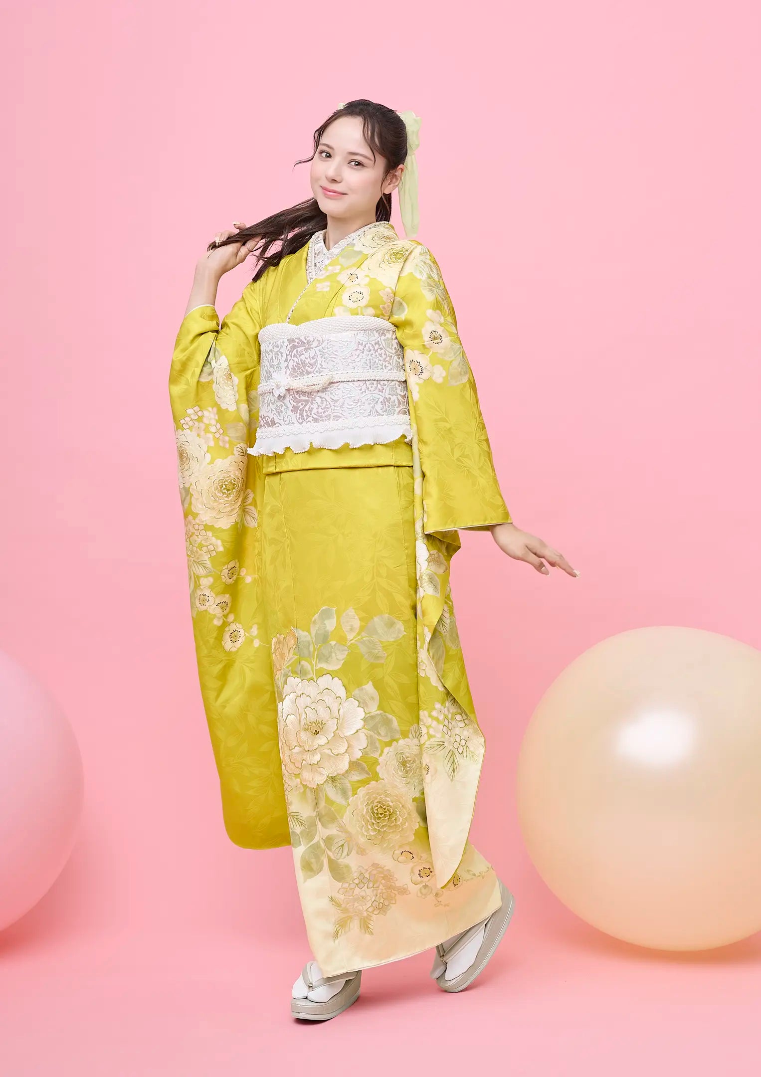 【振袖ネットレンタル：マスタードカラー】ちょっと大人可愛く/FL-E311