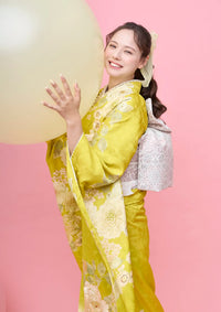 【振袖ネットレンタル：マスタードカラー】ちょっと大人可愛く/FL-E311