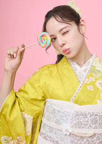 【振袖ネットレンタル：マスタードカラー】ちょっと大人可愛く/FL-E311