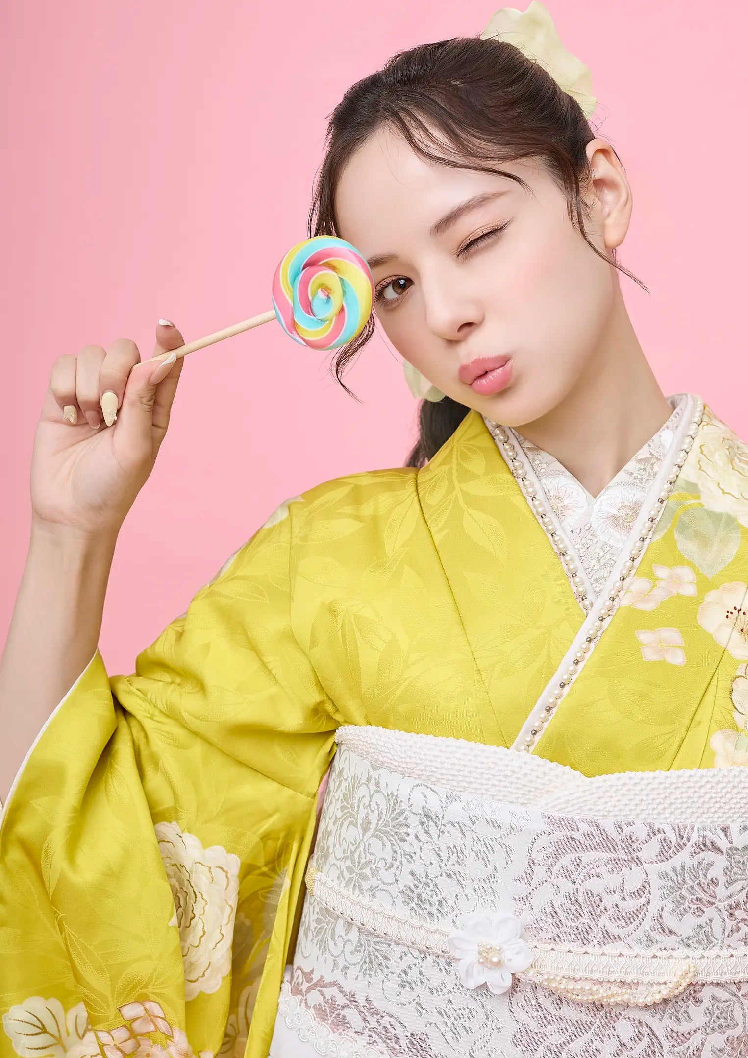 【振袖ネットレンタル：マスタードカラー】ちょっと大人可愛く/FL-E311