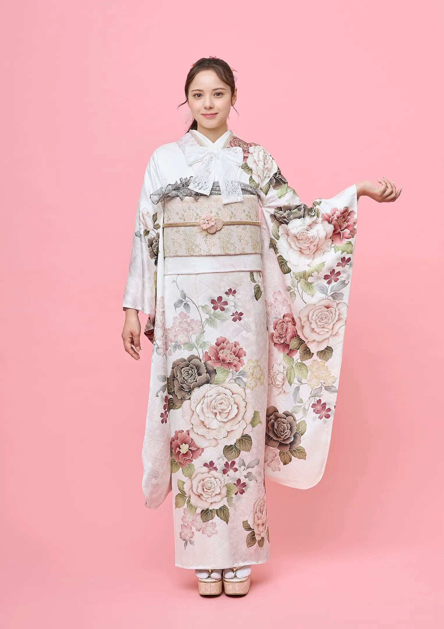 【振袖ネットレンタル：くすみピンク】ガーリーな雰囲気で可愛く/FL-E314