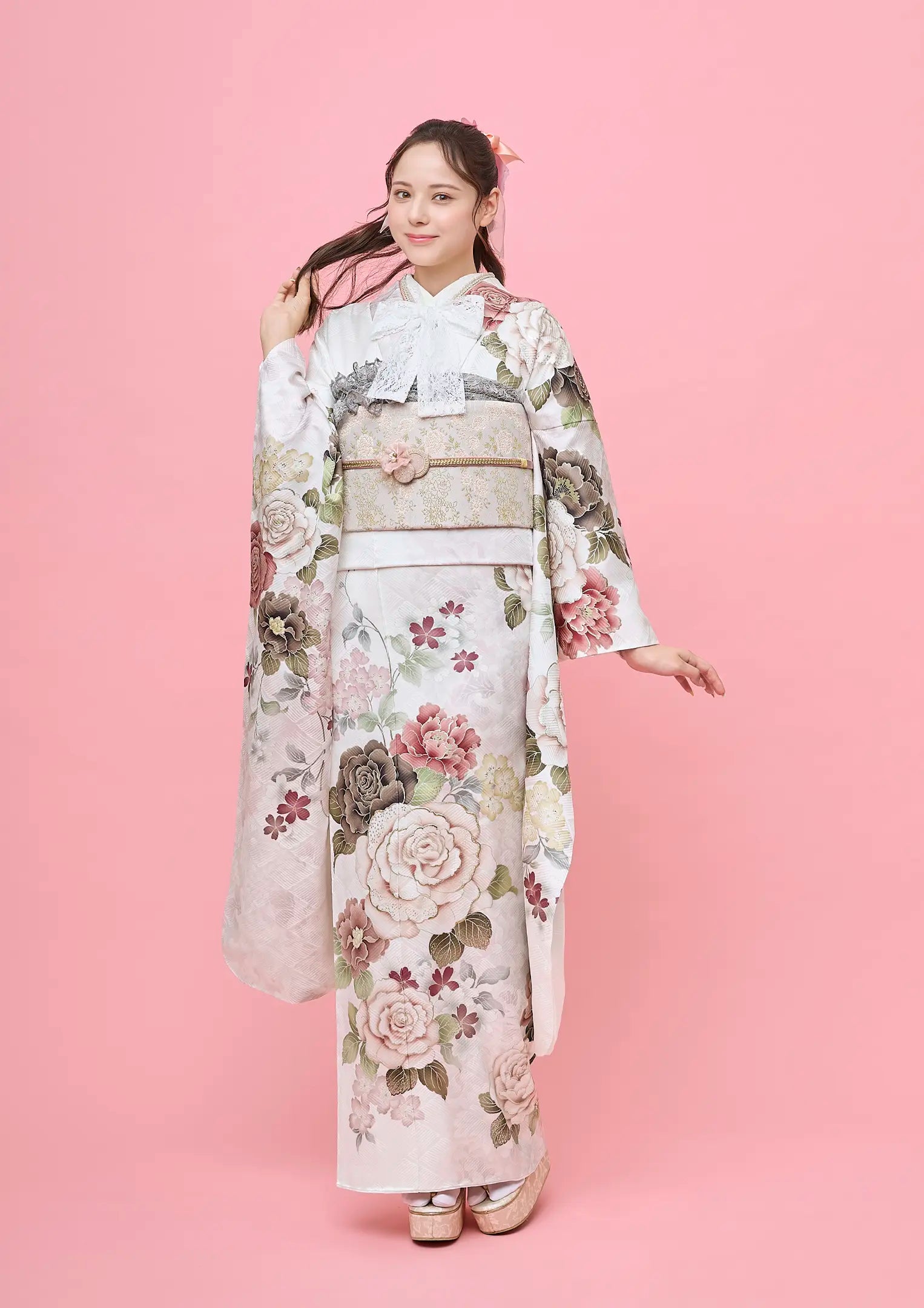 【振袖ネットレンタル：くすみピンク】ガーリーな雰囲気で可愛く/FL-E314