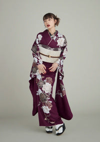 【振袖ネットレンタル：抜け感のあるボルドーをまとう】くすみローズが大人な装い/FL-E317